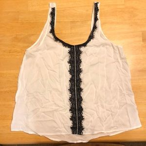 Aerie White and Black Lacey Tank Top